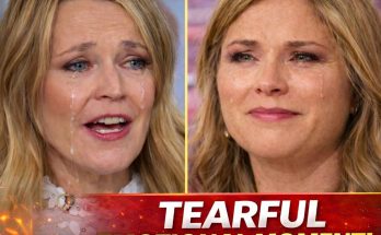 Split screen of a blonde woman crying with tears streaming down her face, with text